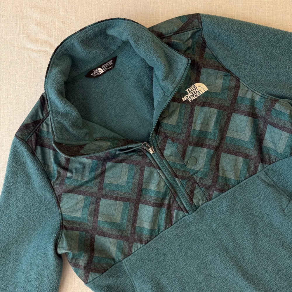 The North Face Womens Teal Geometric Print Quarter Zip Fleece Pullover Medium - Picture 8 of 11